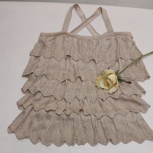 White House Black Market Tan Ruffled Camisole Top